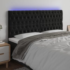 Sengegavl i fløjl med LED-lys 200 x 7 x 118/128 cm - sort