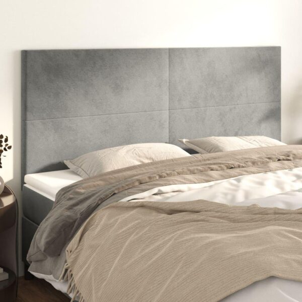 Sengegavl i lysegrå fløjl - 200 x 5 x 118/128 cm