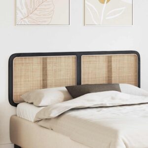 Sengegavl i rattan og massivt fyrretræ - sort, 160 x 55 x 3 cm