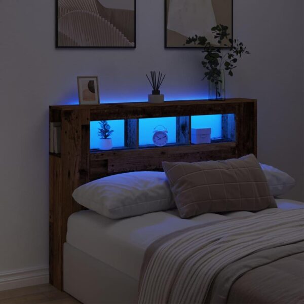 Sengegavl med LED 140 x 18,5 x 103,5 cm - antikt træ