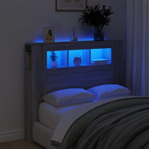 Sengegavl med LED-lys 120 x 18,5 x 103,5 cm - grå sonoma