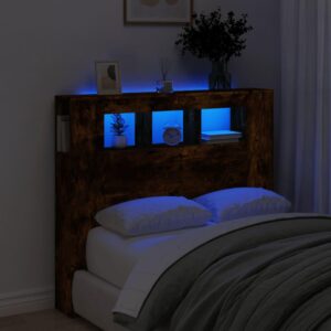 Sengegavl med LED-lys 120 x 18,5 x 103,5 cm - røget egetræ