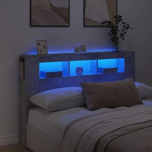 Sengegavl med LED-lys 160 x 18,5 x 103,5 cm - betongrå