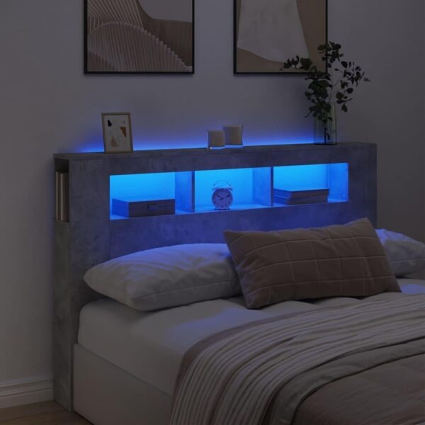 Sengegavl med LED-lys 160 x 18,5 x 103,5 cm - betongrå