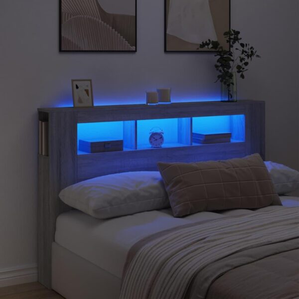 Sengegavl med LED-lys 160 x 18,5 x 103,5 cm - grå sonoma