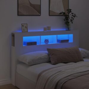 Sengegavl med LED-lys 160 x 18,5 x 103,5 cm - hvid