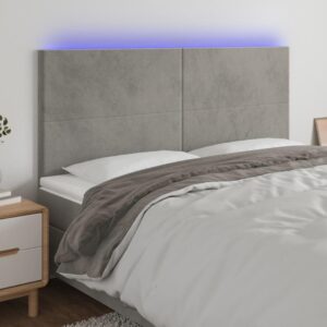 Sengegavl med LED-lys 160 x 5 x 118/128 cm fløjl - lysegrå