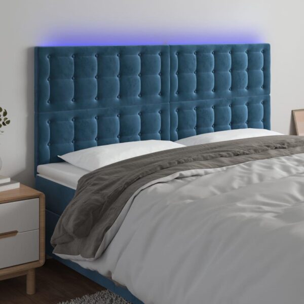 Sengegavl med LED-lys 160 x 5 x 118/128 cm fløjl - mørkeblå