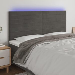 Sengegavl med LED-lys 160 x 5 x 118/128 cm fløjl mørkegrå