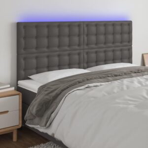Sengegavl med LED-lys 160 x 5 x 118/128 cm kunstlæder - grå