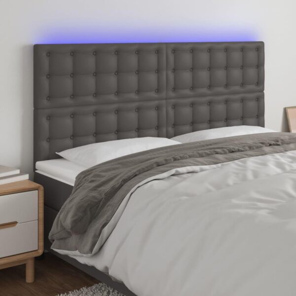 Sengegavl med LED-lys 160 x 5 x 118/128 cm kunstlæder - grå