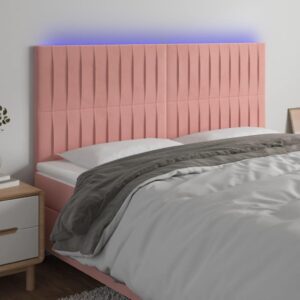 Sengegavl med LED-lys 160 x 5 x 118/128 cm - lyserød fløjl