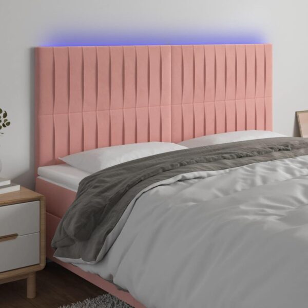 Sengegavl med LED-lys 160 x 5 x 118/128 cm - lyserød fløjl