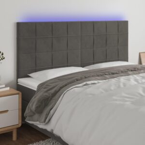 Sengegavl med LED-lys 160 x 5 x 118/128 cm - mørkegrå fløjl