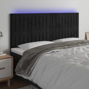 Sengegavl med LED-lys 160 x 5 x 118/128 cm - sort fløjl