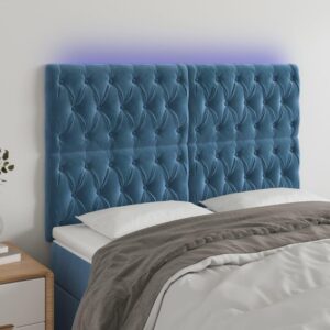 Sengegavl med LED-lys 160 x 7 x 118/128 cm fløjl - mørkeblå