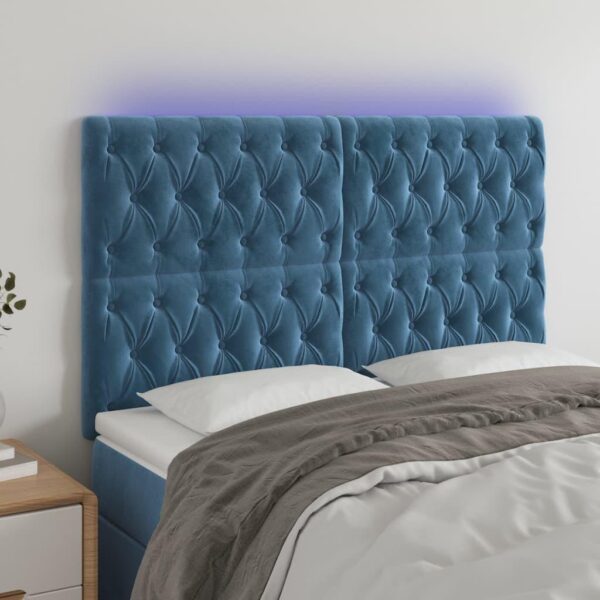 Sengegavl med LED-lys 160 x 7 x 118/128 cm fløjl - mørkeblå