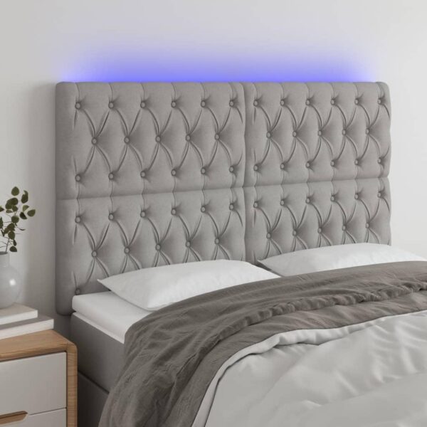 Sengegavl med LED-lys 160 x 7 x 118/128 cm - lysegrå