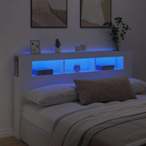 Sengegavl med LED-lys 180 x 18,5 x 103,5 cm - hvid