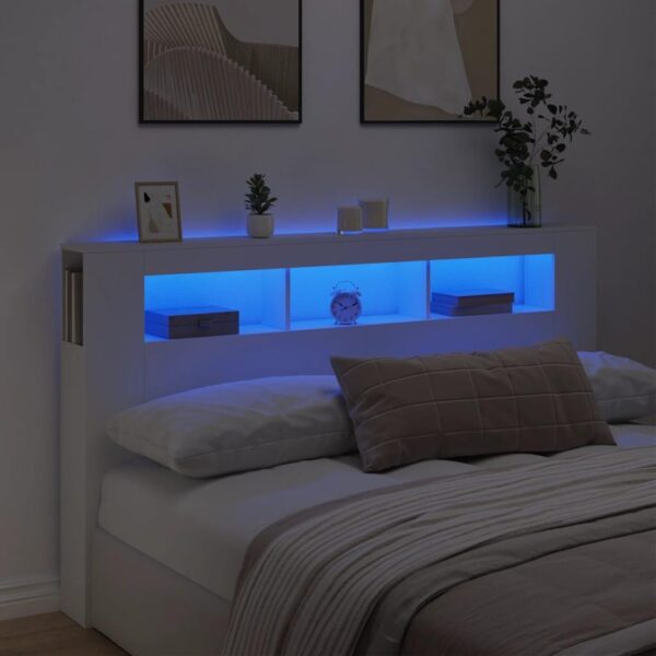 Sengegavl med LED-lys 180 x 18,5 x 103,5 cm - hvid