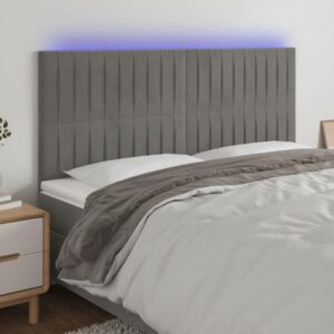 Sengegavl med LED-lys 180 x 5 x 118/128 cm fløjl - lysegrå