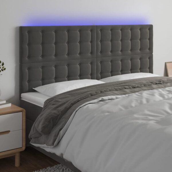 Sengegavl med LED-lys 180 x 5 x 118/128 cm i fløjl - mørkegrå