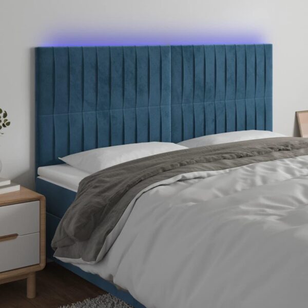 Sengegavl med LED-lys 200 x 5 x 118/128 cm fløjl - mørkeblå