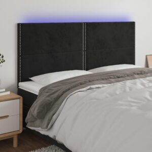 Sengegavl med LED-lys 200 x 5 x 118/128 cm fløjl - sort