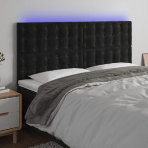 Sengegavl med LED-lys 200 x 5 x 118/128 cm - sort fløjl