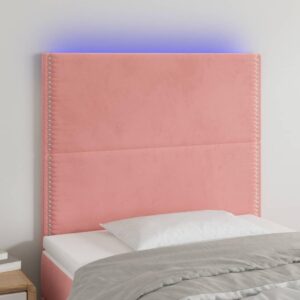Sengegavl med LED-lys 90 x 5 x 118/128 cm fløjl - lyserød