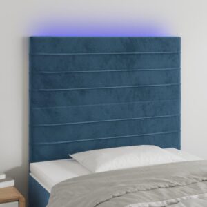 Sengegavl med LED-lys 90 x 5 x 118/128 cm fløjl - mørkeblå