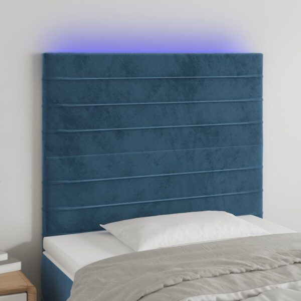 Sengegavl med LED-lys 90 x 5 x 118/128 cm fløjl - mørkeblå