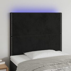 Sengegavl med LED-lys 90 x 5 x 118/128 cm fløjl - sort