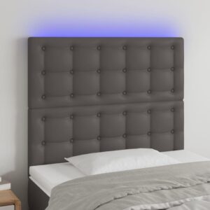 Sengegavl med LED-lys 90 x 5 x 118/128 cm kunstlæder - grå