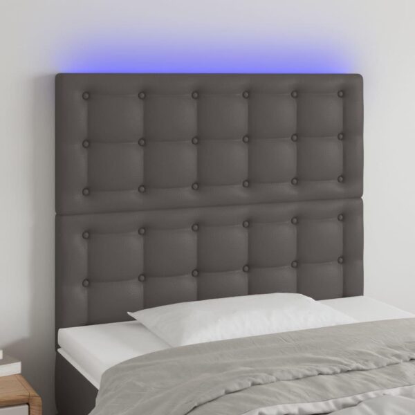Sengegavl med LED-lys 90 x 5 x 118/128 cm kunstlæder - grå