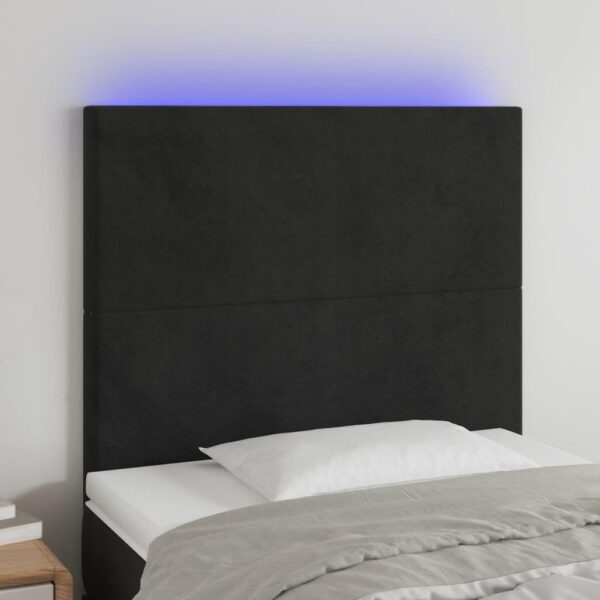 Sengegavl med LED-lys 90 x 5 x 118/128 cm - sort fløjl