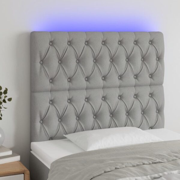 Sengegavl med LED-lys 90 x 7 x 118/128 cm - lysegrå