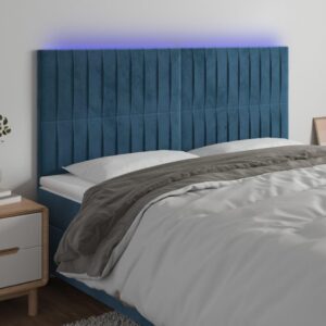 Sengegavl med LED-lys i fløjl 180 x 5 x 118/128 cm - mørkeblå