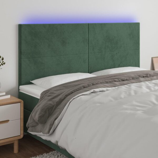 Sengegavl med LED-lys i fløjl 180 x 5 x 118/128 cm - mørkegrøn