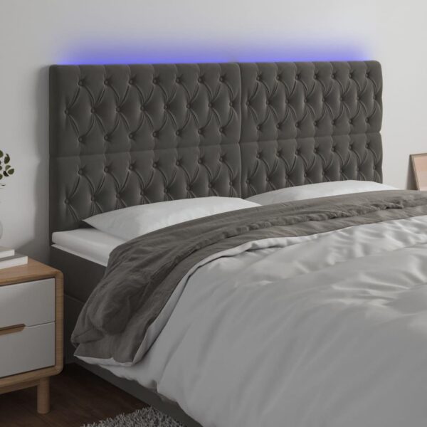 Sengegavl med LED-lys i fløjl 180 x 7 x 118/128 cm - mørkegrå