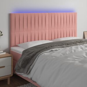 Sengegavl med LED-lys i fløjl 200 x 118/128 cm - lyserød