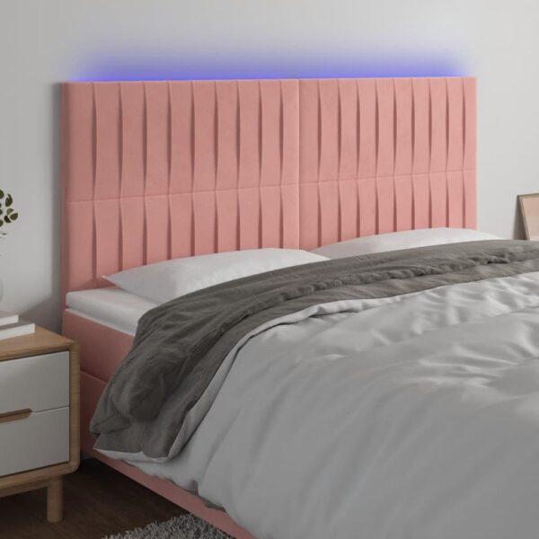 Sengegavl med LED-lys i fløjl 200 x 118/128 cm - lyserød