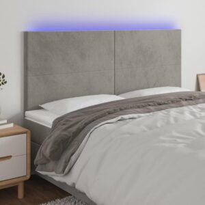 Sengegavl med LED-lys i fløjl 200 x 5 x 118/128 cm - lysegrå