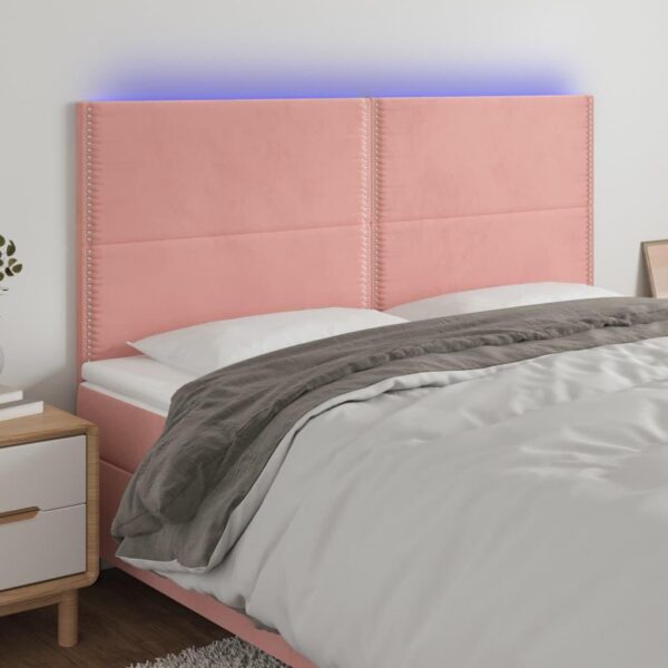 Sengegavl med LED-lys i fløjl 200 x 5 x 118/128 cm - lyserød