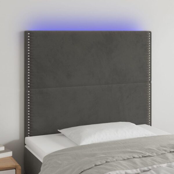 Sengegavl med LED-lys i fløjl 90 x 5 x 118/128 cm - mørkegrå