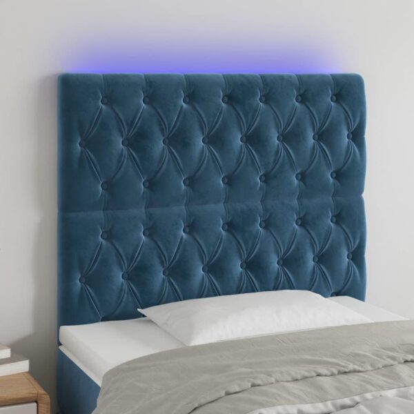 Sengegavl med LED-lys i fløjl 90 x 7 x 118/128 cm - mørkeblå