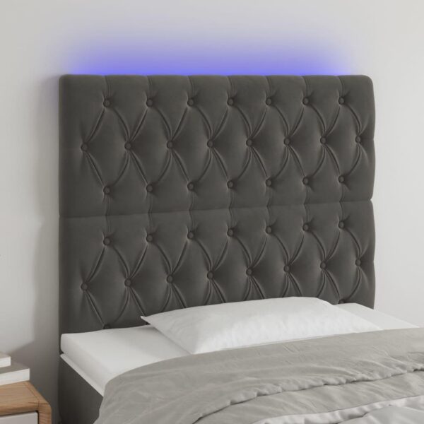 Sengegavl med LED-lys i fløjl 90 x 7 x 118/128 cm - mørkegrå