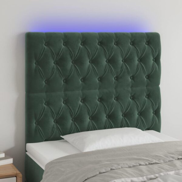 Sengegavl med LED-lys i fløjl 90 x 7 x 118/128 cm - mørkegrøn