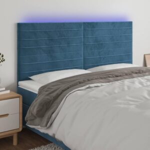 Sengegavl med LED-lys i fløjl - mørkeblå, 200 x 5 x 118/128 cm