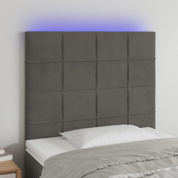 Sengegavl med LED-lys i fløjl - mørkegrå 90 x 5 x 118/128 cm